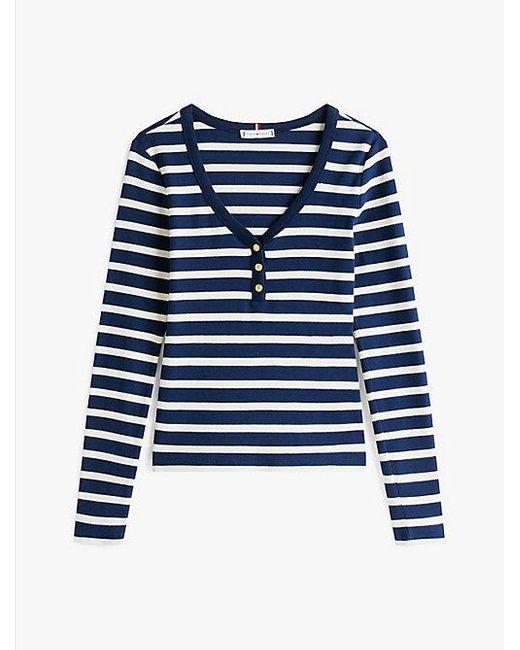 Tommy Hilfiger Slim T-Shirt Met Lange Mouwen En Henley-Hals in het Blue