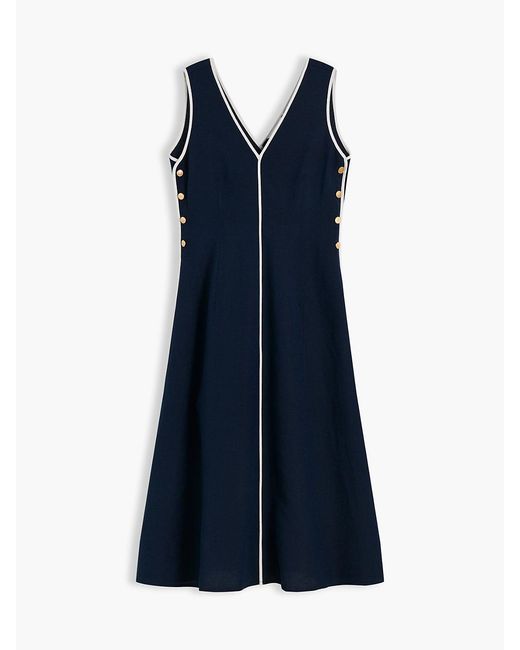 Tommy Hilfiger Blue Tone Button Linen Blend Maxi Dress