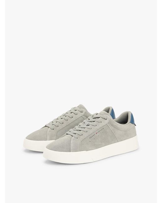 Tommy Hilfiger White Contrast Heel Suede Court Trainers for men