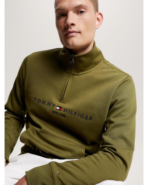 Tommy Hilfiger Quarter-zip Logo Sweatshirt in Green for Men | Lyst UK
