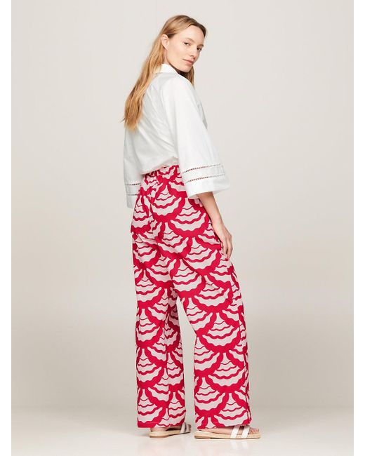 Tommy Hilfiger Red Scallop Print Drawstring Straight Trousers