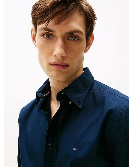 Tommy Hilfiger Th Flex Regular Fit Poplin Overhemd in het Blue voor heren