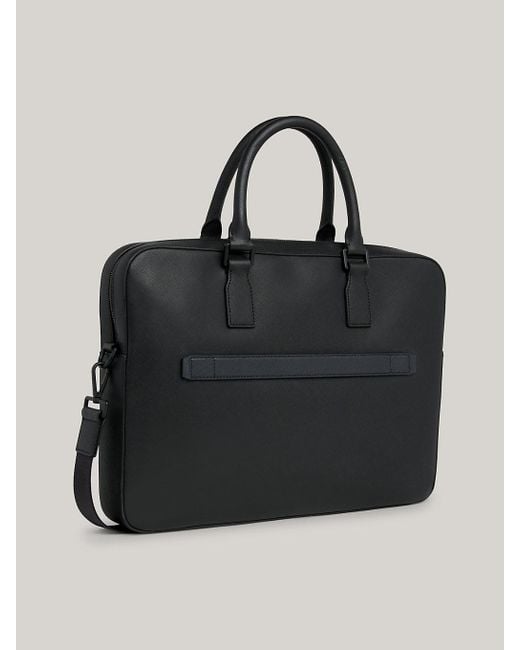 Tommy Hilfiger Black Leather Slim Small Laptop Bag for men