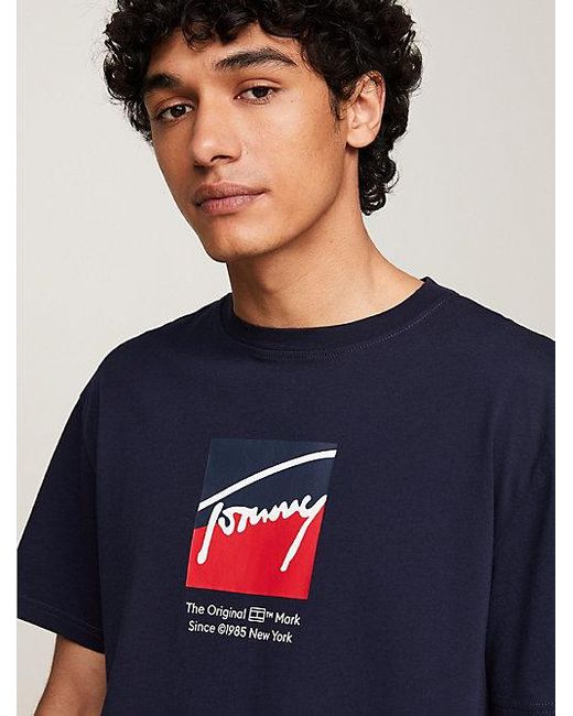 Tommy Hilfiger T-shirt Met Ronde Hals En Logo in het Blue voor heren