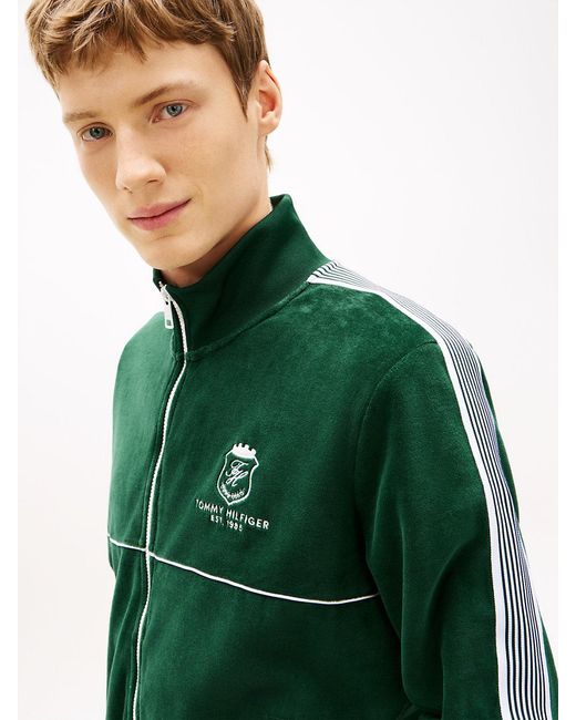 Tommy Hilfiger Green Colour-Blocked Velour Zip-Thru Track Jacket for men