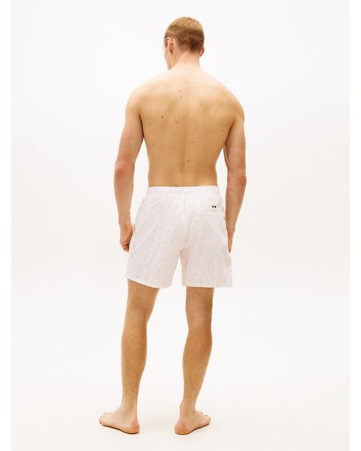 Tommy Hilfiger White Original Print Mid Length Swim Shorts for men