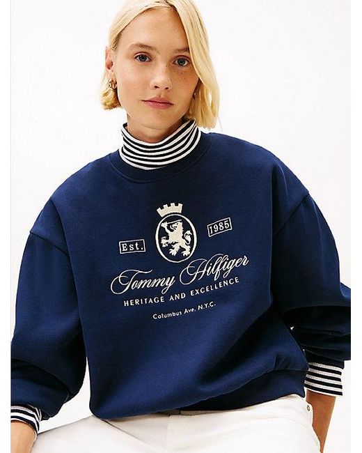 Tommy Hilfiger Relaxed Fit Sweatshirt Met Geborduurd Embleem in het Blue
