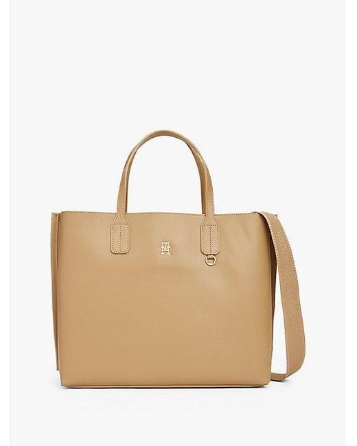 Bolso Satchel Con Monograma Th Y Monedero Tommy Hilfiger de color Natural