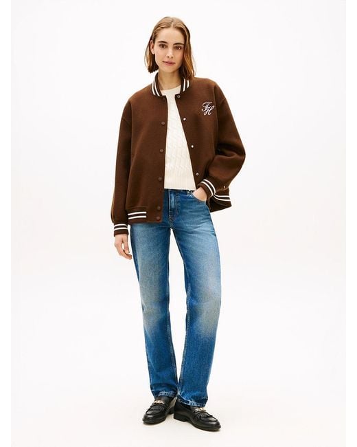 Tommy Hilfiger Brown Double-Faced Wool Blend Bomber Jacket