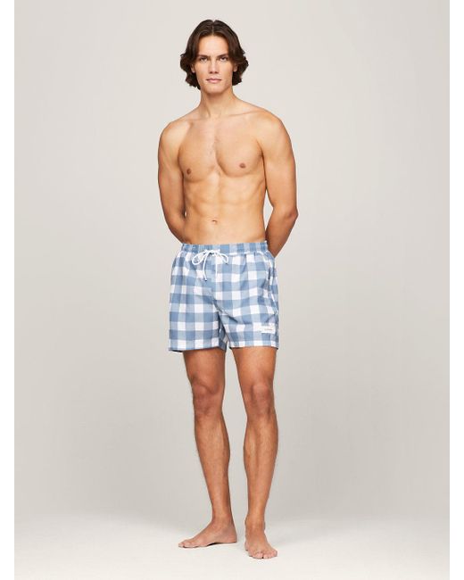 Tommy Hilfiger Blue Hilfiger Monotype Gingham Mid Length Swim Shorts for men