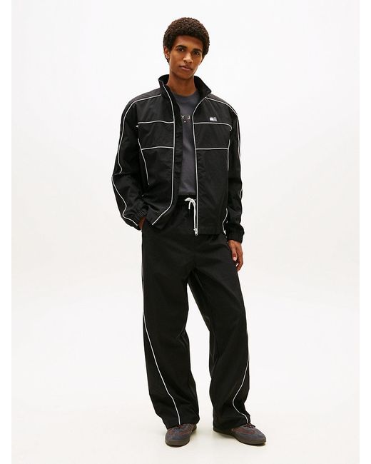 Tommy Hilfiger Black Theo Water Resistant Parachute Trousers for men