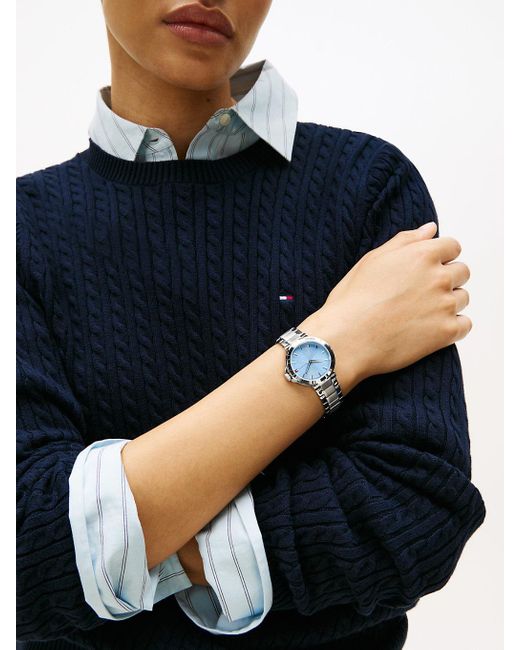 Tommy Hilfiger Blue Dial Stainless Steel Chain-link Watch
