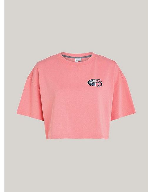 Tommy Hilfiger Archive Cropped T-shirt Met Oversized Logo in het Red