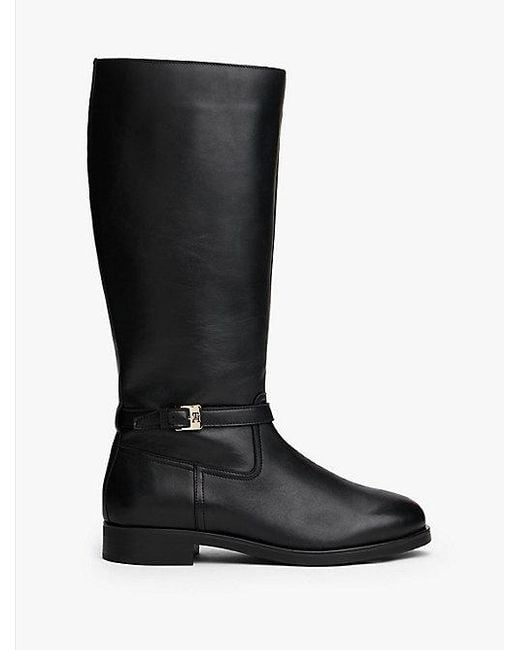 Tommy Hilfiger Leren Rijlaars Met Th-Monogramgesp in het Black