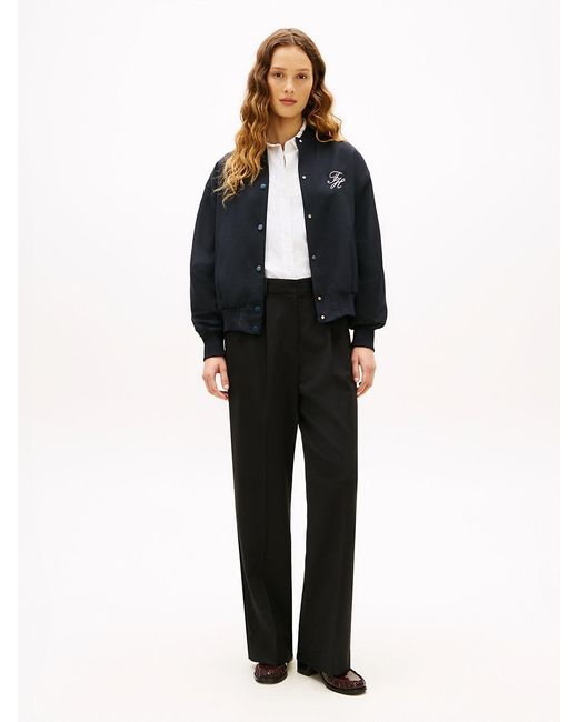 Tommy Hilfiger Blue Timeless Wool Blend Relaxed Bomber Jacket
