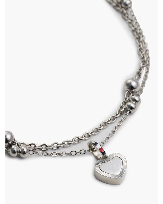 Tommy Hilfiger White Stainless Steel Heart Charm Layered Bracelet