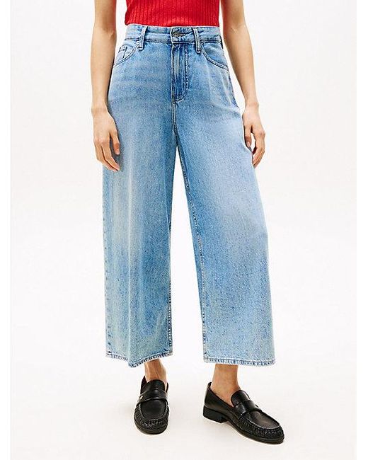 Vaqueros Tobilleros De Pernera Ancha Y Talle Alto Tommy Hilfiger de color Blue