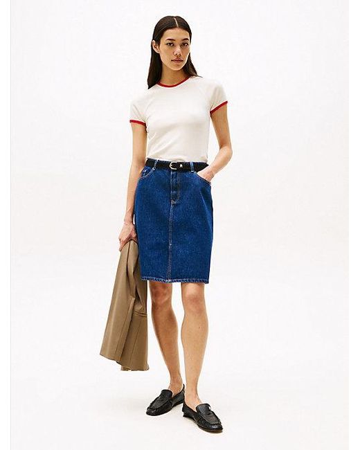 Tommy Hilfiger Blue Slim Fit T-Shirt Mit Kontrast-Rundhals