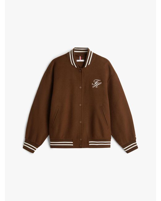Tommy Hilfiger Brown Double-Faced Wool Blend Bomber Jacket