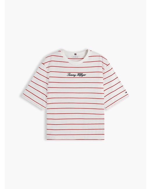 Tommy Hilfiger White Logo Embroidery Relaxed Crew Neck T-Shirt