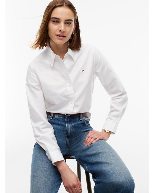 Tommy Hilfiger White Relaxed Fit Yarn Dyed Oxford Shirt