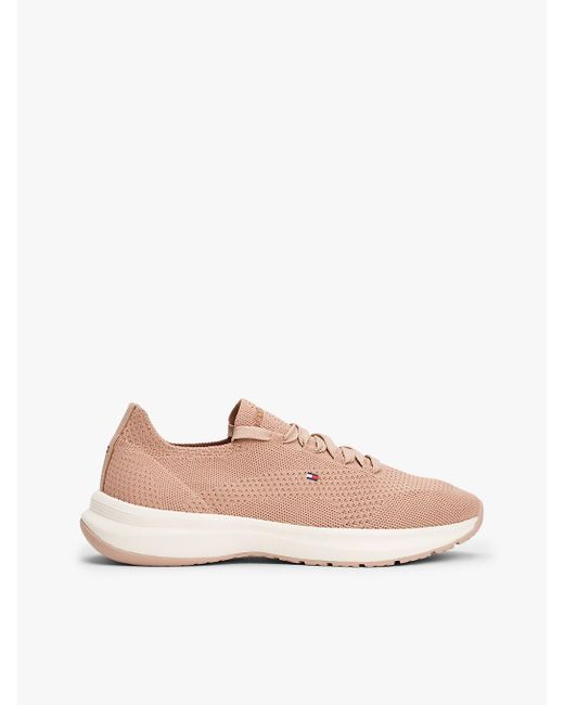 Tommy Hilfiger Pink Flag Embroidery Knit Trainers