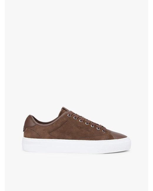 Tommy Hilfiger Brown Leather Mixed Texture Court Trainers for men