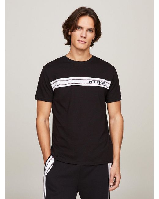 Tommy Hilfiger Black Hilfiger Monotype Logo Stripe Lounge T-shirt for men