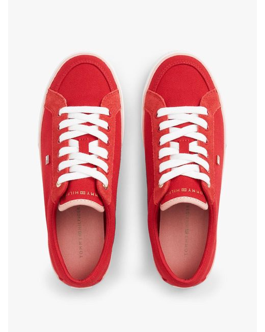 Tommy Hilfiger Red Canvas Enamel Flag Trainers