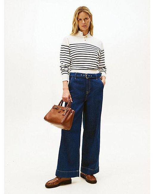 Tommy Hilfiger Gestreepte Trui Met Opstaande Hals En Knopen in het White