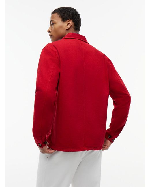 Tommy Hilfiger Red Washed Flag Embroidery Denim Chore Jacket for men