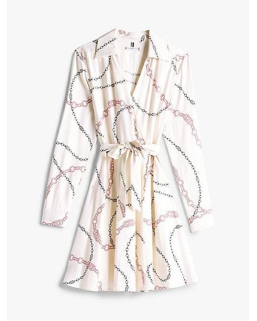 Minivestido Cruzado Con Estampado Integral Tommy Hilfiger de color White
