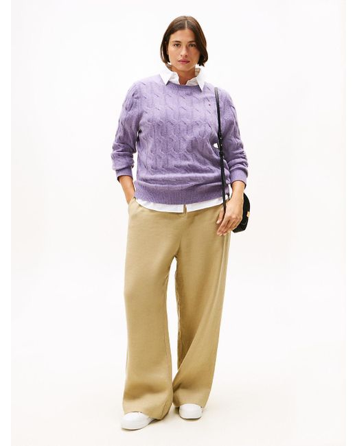 Pull Curve En Maille Torsadée De Laine Douce Tommy Hilfiger en coloris Purple