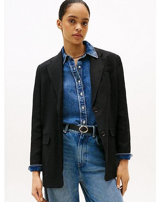 Americana Sencilla De Corte Amplio Con Lino Tommy Hilfiger de color Blue