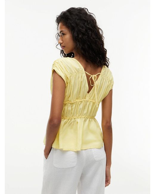 Tommy Hilfiger Yellow Regular Fit Sleeveless Smock Blouse With Linen