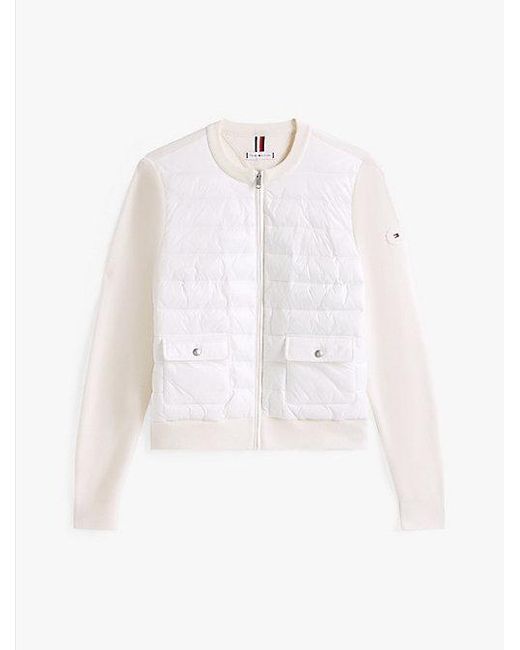 Tommy Hilfiger Licht Gewatteerd Jack Met Gebreide Mouwen in het White