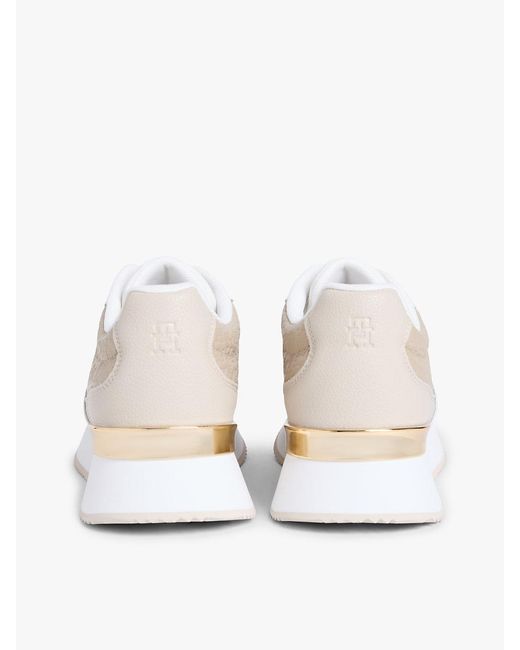Tommy Hilfiger White Th Monogram Leather Mixed Texture Trainers