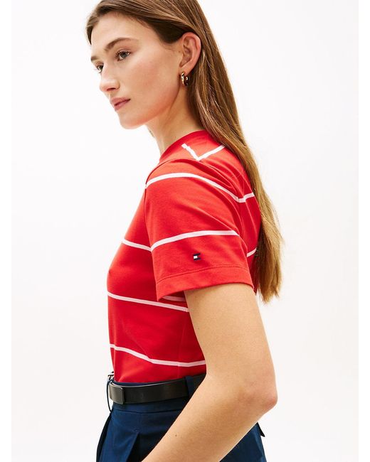 Tommy Hilfiger Red Logo Embroidery Jersey Crew Neck T-Shirt