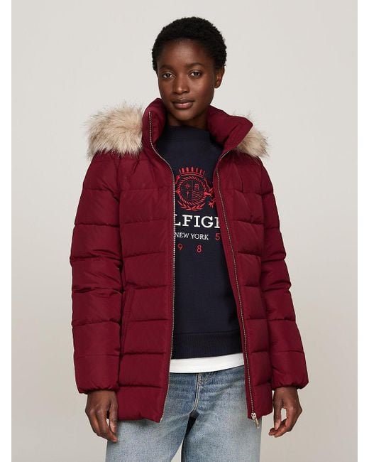 Tommy Hilfiger Red Faux Fur Hooded Down Jacket