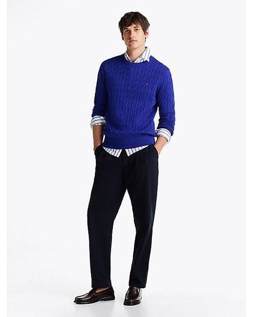 Tommy Hilfiger Rundhals-Pullover Mit Zopfmuster in Blue für Herren