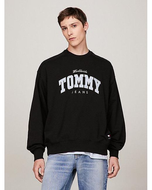 Tommy Hilfiger Varsity Boxy Cropped Sweatshirt in het Black voor heren