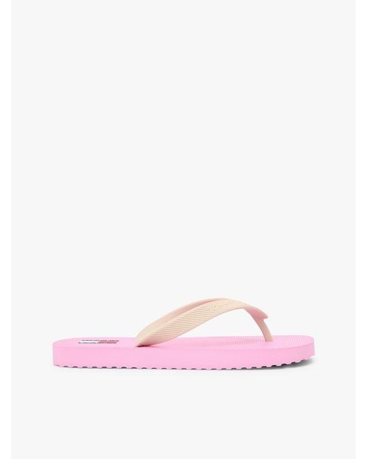 Tommy Hilfiger Pink Fine Cleat Embossed Logo Flip-Flops