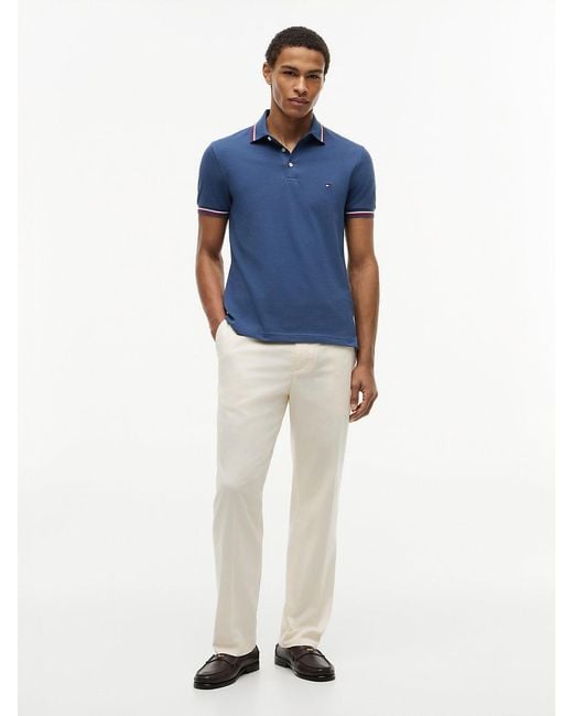 Tommy Hilfiger Blue Slim Fit Tipped Pique Polo Shirt for men