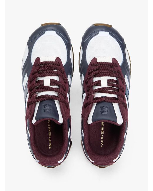 Tommy Hilfiger Blue Th Monogram Leather Mixed Texture Trainers