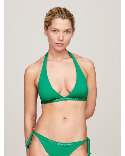 Tommy Hilfiger Tonal Logo Fixed Triangle Bikini Top in Green Lyst UK