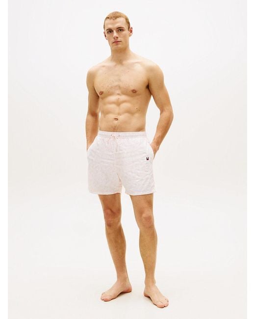 Tommy Hilfiger White Original Print Mid Length Swim Shorts for men