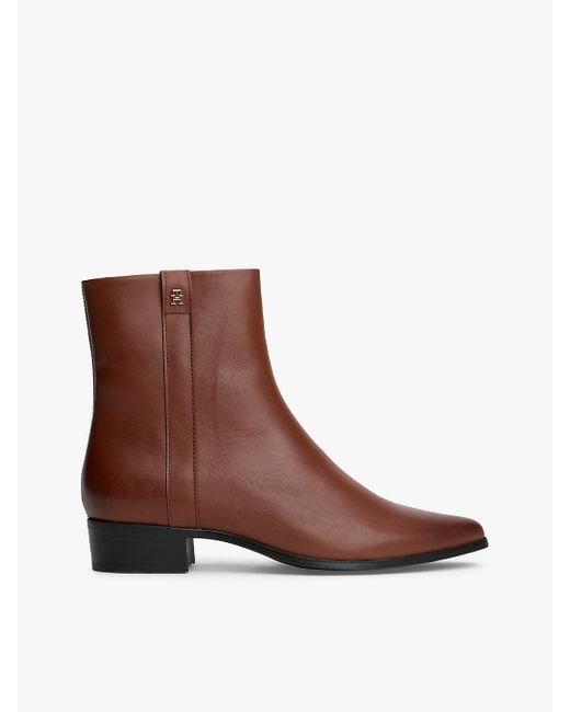 Tommy Hilfiger Brown Leather Pointed Toe Ankle Boots