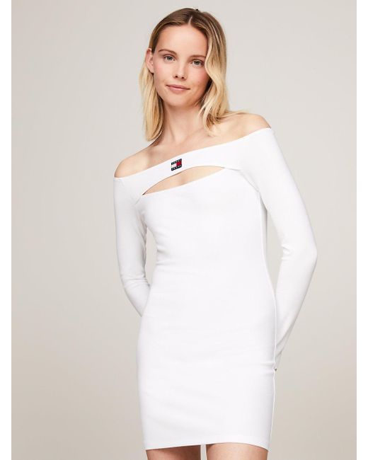 Tommy Hilfiger White Off-shoulder Cutout Bodycon Mini Dress