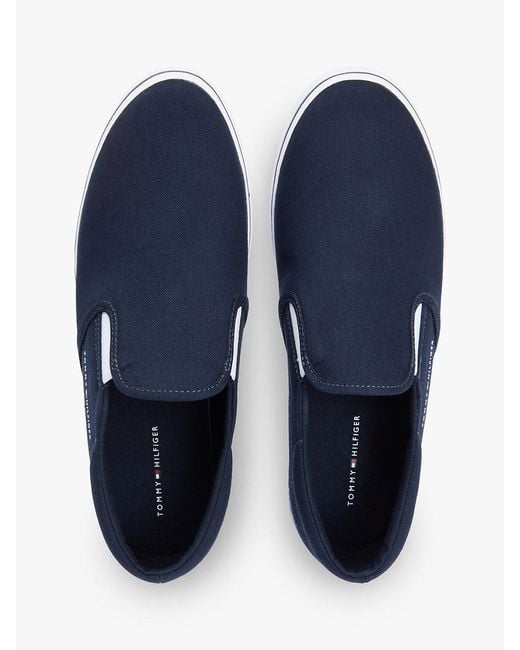 Tommy Hilfiger Blue Canvas Slip-On Trainers for men