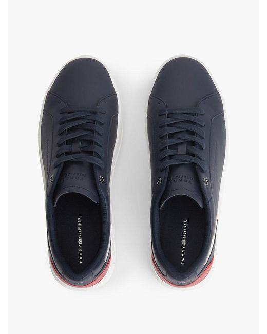 Tommy Hilfiger Blue Signature Colour-Blocked Leather Court Trainers for men